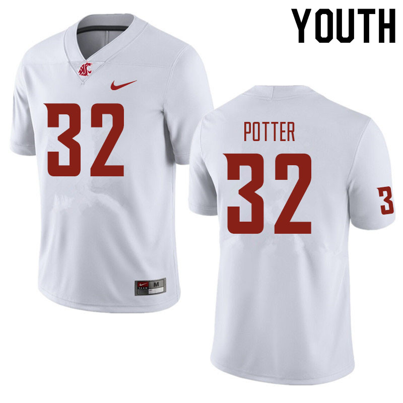 Youth #32 Braeden Potter Washington State Cougars Football Jerseys Sale-White